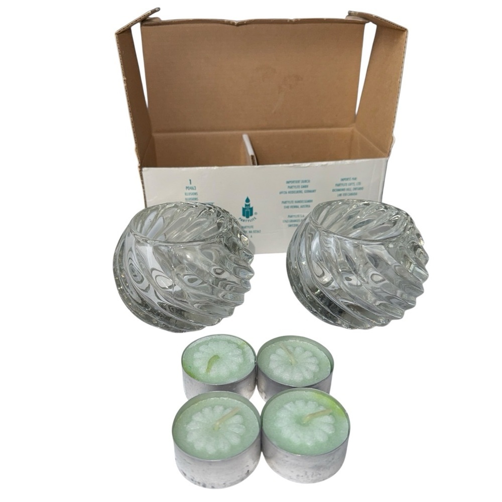 PartyLite Glass 2 Candle Holders Illusion Swirl Votive Tealight Holder Clear USA - Picture 5 of 11